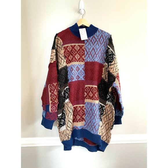 Free People New Patchwork Argyle Sweater Dress NWT - Picture 4 of 11